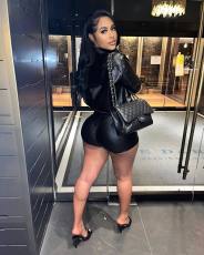 PU Leather Button Short Sleeve Shorts Two Piece Set HMS-5562