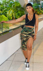 Pocket Camouflage Sexy Split Skirt LSD-83183