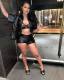 PU Leather Button Short Sleeve Shorts Two Piece Set HMS-5562
