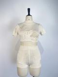 Fashion knitted Hollow Short Sleeve Shorts Two Piece Set GWDS-230336