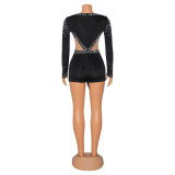 Sexy V-neck Hot Drill Tight Long Sleeve Rompers GOSD-6830