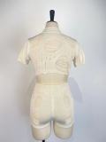 Fashion knitted Hollow Short Sleeve Shorts Two Piece Set GWDS-230336
