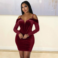 Sexy Tight Mesh Long Sleeve Patchwork Mini Dress GOSD-6836