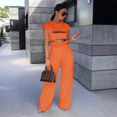 Letter Print Crop Tops And Pants Two Piece Set CXLF-8105