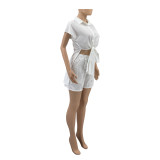 Casual Solid Color Split Short Sleeve Shorts Suit ANDF-1507