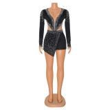 Sexy V-neck Hot Drill Tight Long Sleeve Rompers GOSD-6830