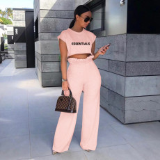 Letter Print Crop Tops And Pants Two Piece Set CXLF-8105