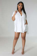 Casual Solid Color Split Short Sleeve Shorts Suit ANDF-1507