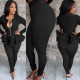 Solid Ruffled Zipper Top Long Pants Two Piece Suits TE-3873