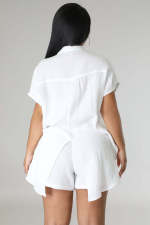 Casual Solid Color Split Short Sleeve Shorts Suit ANDF-1507