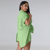 Casual Solid Color Split Short Sleeve Shorts Suit ANDF-1507
