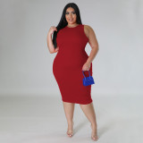 Plus Size Casual Solid Sleeveless Midi Dress NNWF-7798