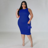 Plus Size Casual Solid Sleeveless Midi Dress NNWF-7798