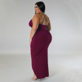 Plus Size Solid Sling Maxi Dress NNWF-7796