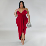 Plus Size Solid Sling Maxi Dress NNWF-7796