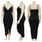 Plus Size Solid Sling Maxi Dress NNWF-7796