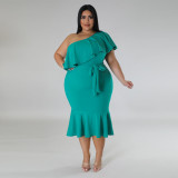 Plus Size Fashion Slim Ruffle Midi Dress NNWF-7795
