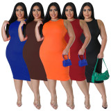 Plus Size Casual Solid Sleeveless Midi Dress NNWF-7798