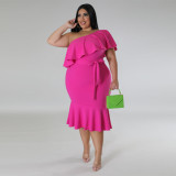 Plus Size Fashion Slim Ruffle Midi Dress NNWF-7795