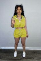 Casual Sleeveless Hooded Top Shorts Two Piece Set YD-8683