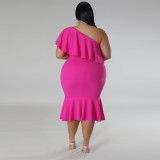 Plus Size Fashion Slim Ruffle Midi Dress NNWF-7795