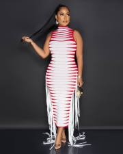 Half-high Neck Rib Printed Ribbon Sleeveless Dress NIK-324