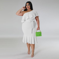 Plus Size Fashion Slim Ruffle Midi Dress NNWF-7795