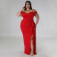 Plus Size Ruffle Sling Sexy High Split Maxi Dress NNWF-7792