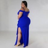 Plus Size Ruffle Sling Sexy High Split Maxi Dress NNWF-7792