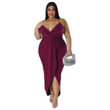 Plus Size Solid Sling Maxi Dress NNWF-7796