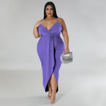 Plus Size Solid Sling Maxi Dress NNWF-7796