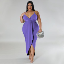 Plus Size Solid Sling Maxi Dress NNWF-7796