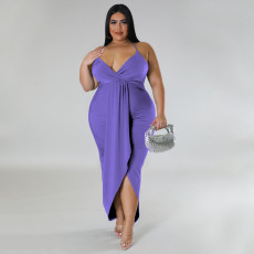 Plus Size Solid Sling Maxi Dress NNWF-7796