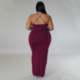 Plus Size Solid Sling Maxi Dress NNWF-7796