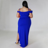 Plus Size Ruffle Sling Sexy High Split Maxi Dress NNWF-7792