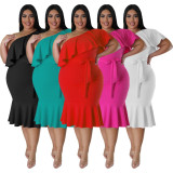 Plus Size Fashion Slim Ruffle Midi Dress NNWF-7795