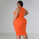 Plus Size Casual Solid Sleeveless Midi Dress NNWF-7798