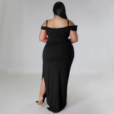 Plus Size Ruffle Sling Sexy High Split Maxi Dress NNWF-7792