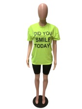 Casual Home Letter Print Short Sleeve Shorts Two Piece Set QZX-6273