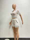 Lapel Short Sleeve Shorts Fashion Casual Two Piece Set NYF-8137