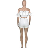 Casual Solid Color Tube Top Shorts Slim Two Piece Set MEI-9299