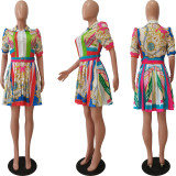 Fashion Print Pleated Mini Dress CM-8660