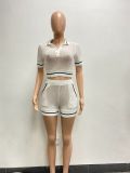 Lapel Short Sleeve Shorts Fashion Casual Two Piece Set NYF-8137