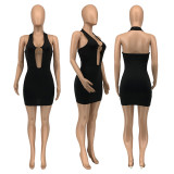 Solid Sexy Halter Mini Dress GLF-07009