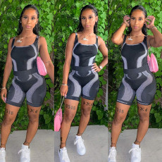 Print Vest Shorts Casual Sports Two Piece Set GLF-21031
