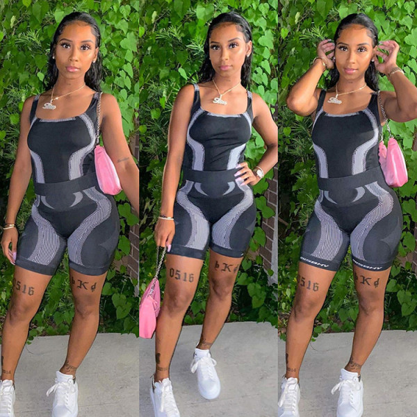 Print Vest Shorts Casual Sports Two Piece Set GLF-21031