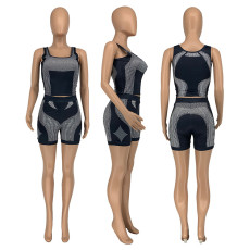 Print Vest Shorts Casual Sports Two Piece Set GLF-21031