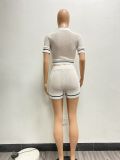 Lapel Short Sleeve Shorts Fashion Casual Two Piece Set NYF-8137