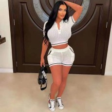 Lapel Short Sleeve Shorts Fashion Casual Two Piece Set NYF-8137