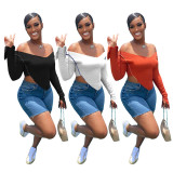 Casual Ribbed V-neck Solid Long Sleeve Top GLF-08009